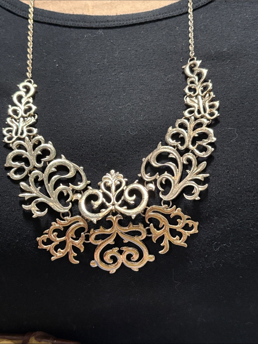 Ornate Filigree Statement Necklace in Two-Tone Gold
